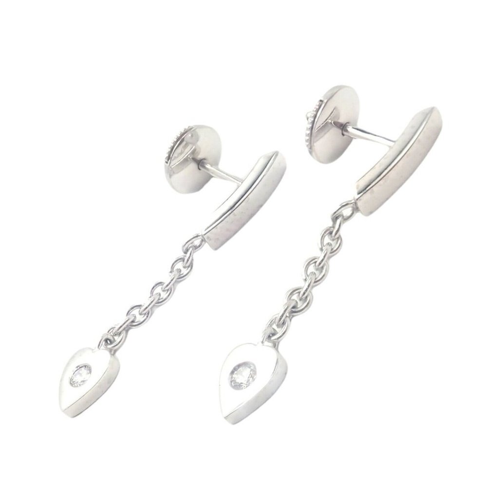 Authentic! Cartier 18k White Gold Diamond Mon Amour Dangle Heart Earrings​